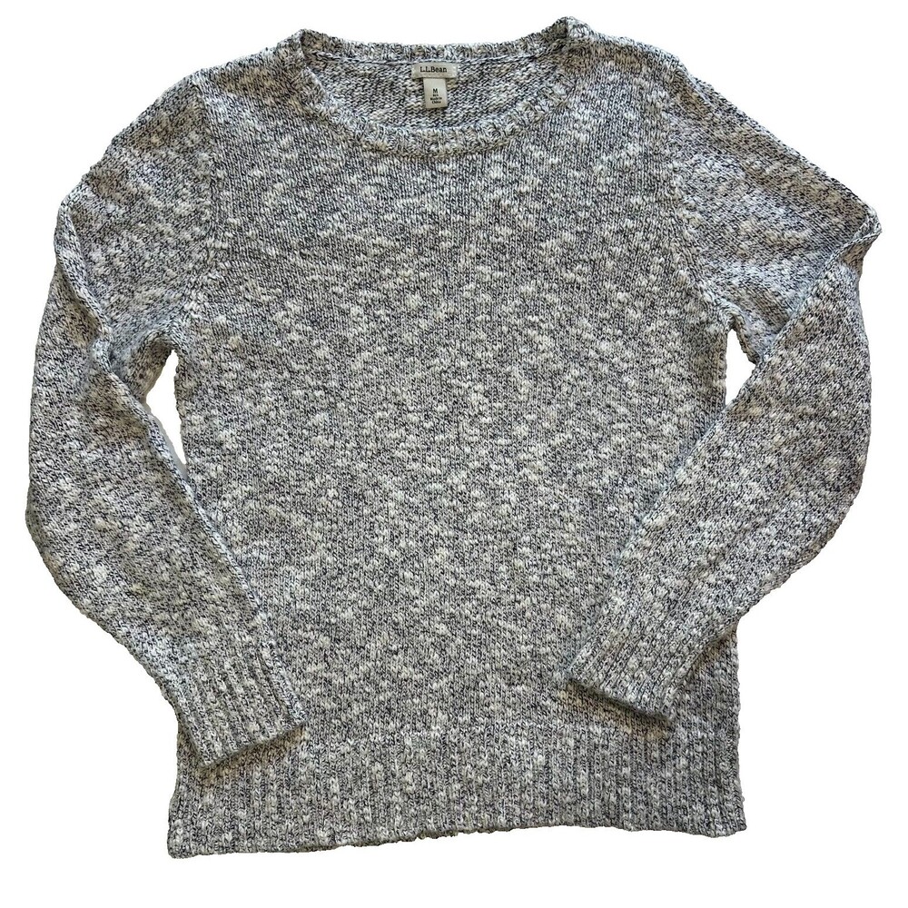 LL Bean 100% Cotton Ragg Crewneck Pullover Sweater Blue White Size M Medium